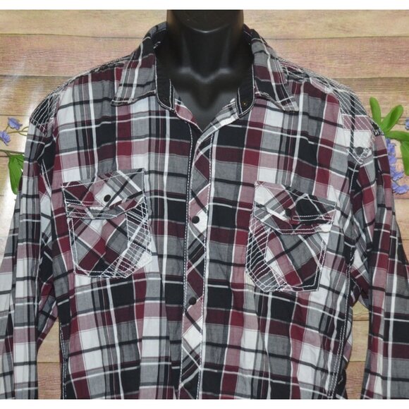 Buckle Burgundy Athletic Fit Men's Snap Up Western Cowboy Shirt XXXL Embroidered - Picture 2 of 10